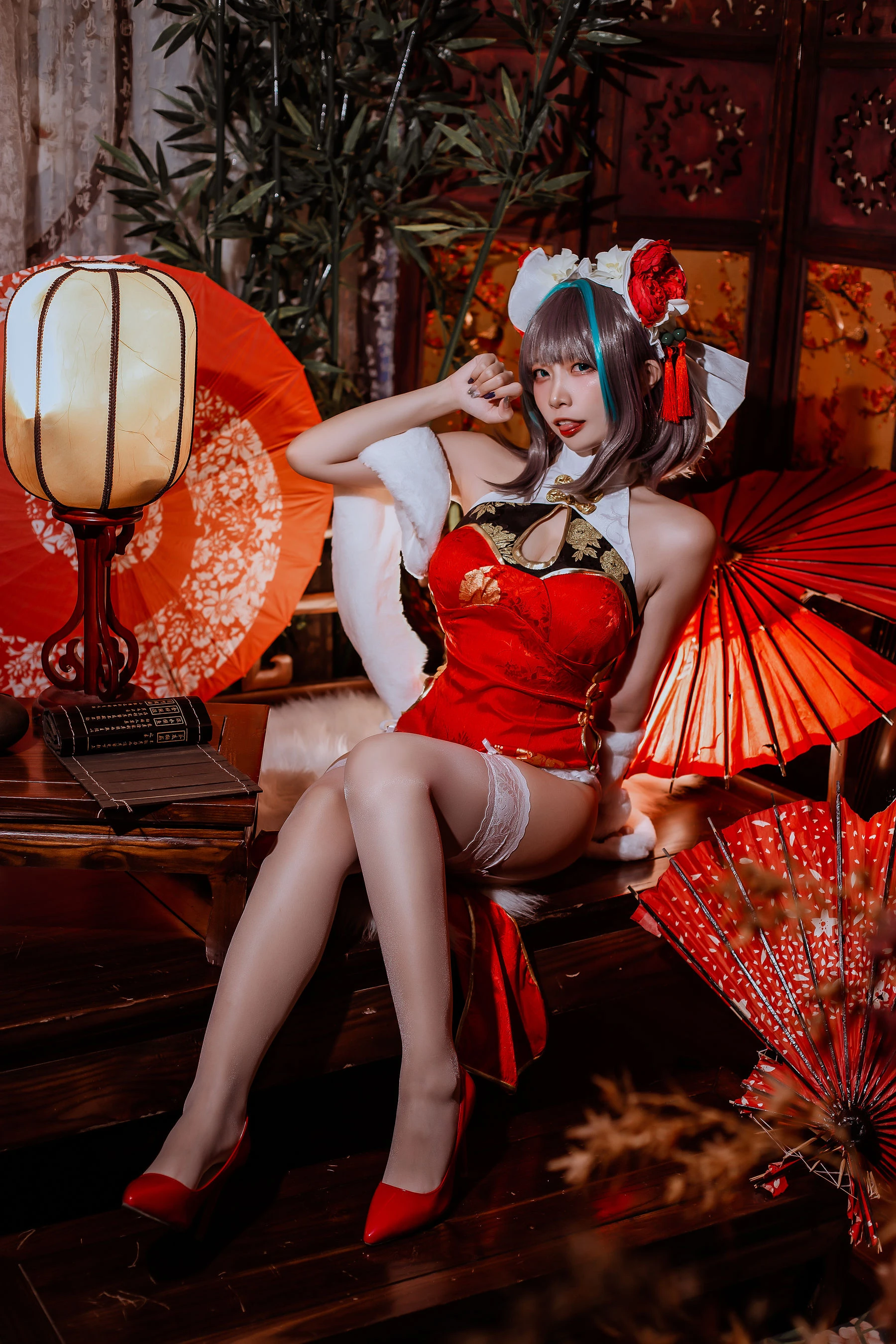 二佐Nisa – 碧蓝 柴郡旗袍 [32P]插图5