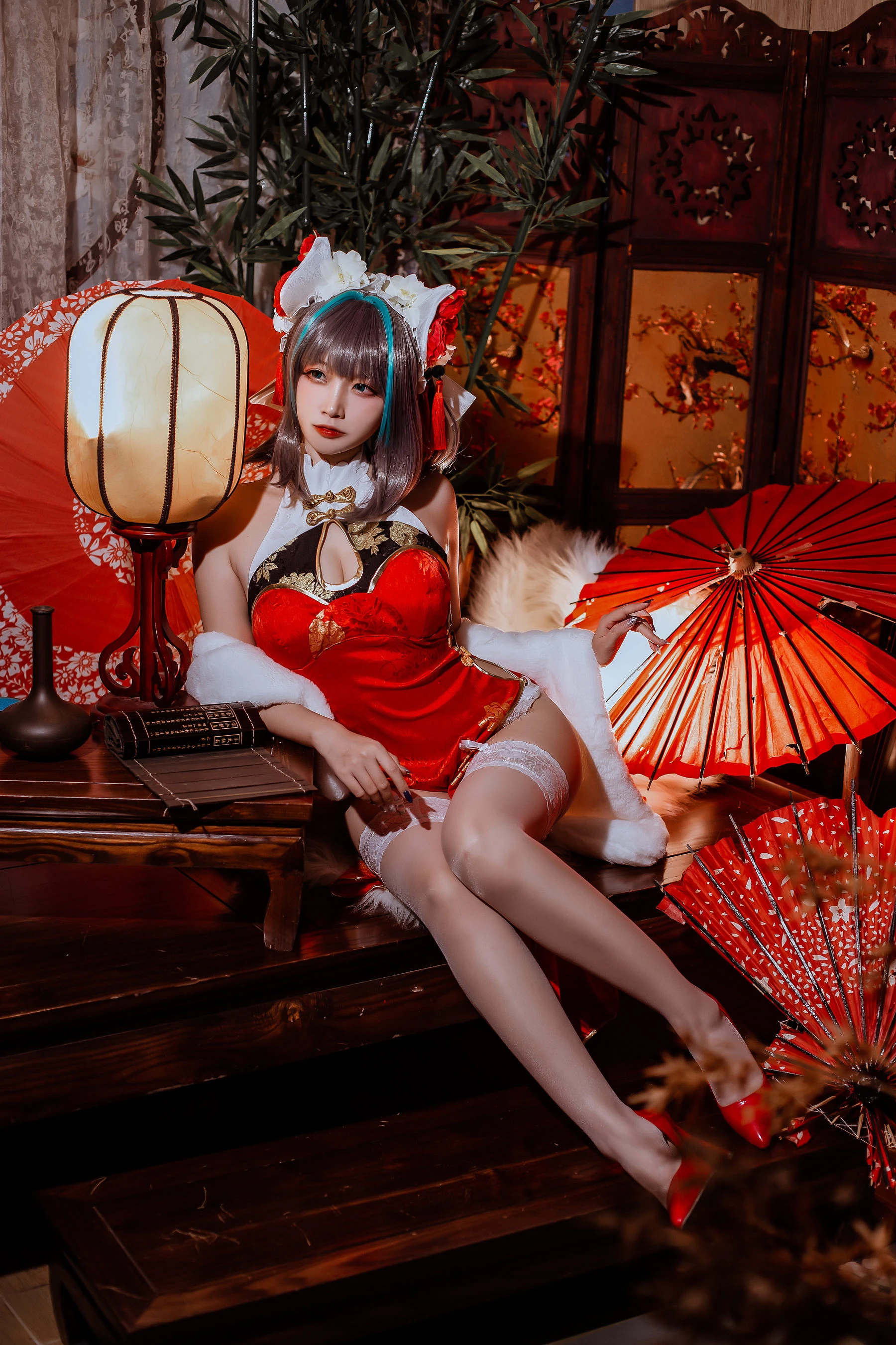 二佐Nisa – 碧蓝 柴郡旗袍 [32P]插图4