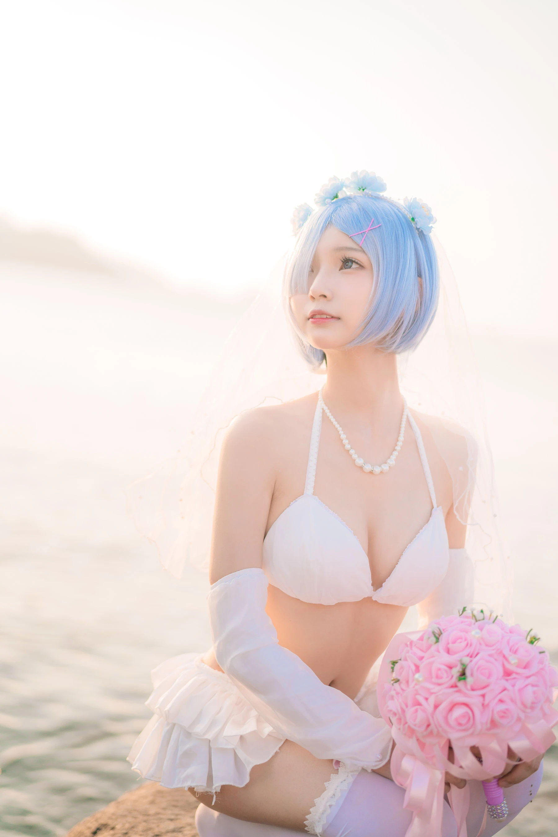 橙子喵 – 蕾姆海边婚纱花嫁插图2