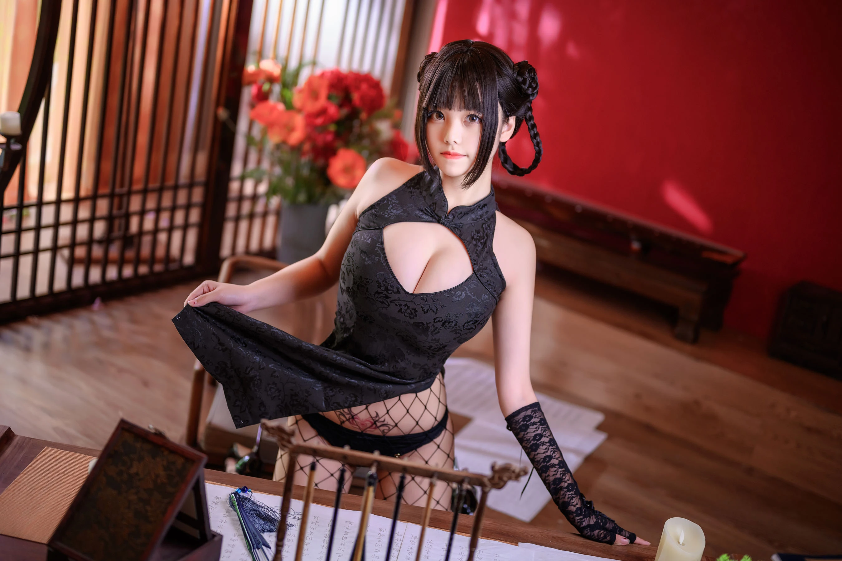 萌系小姐姐蜜汁猫裘 – 魔女旗袍 [56P]插图4