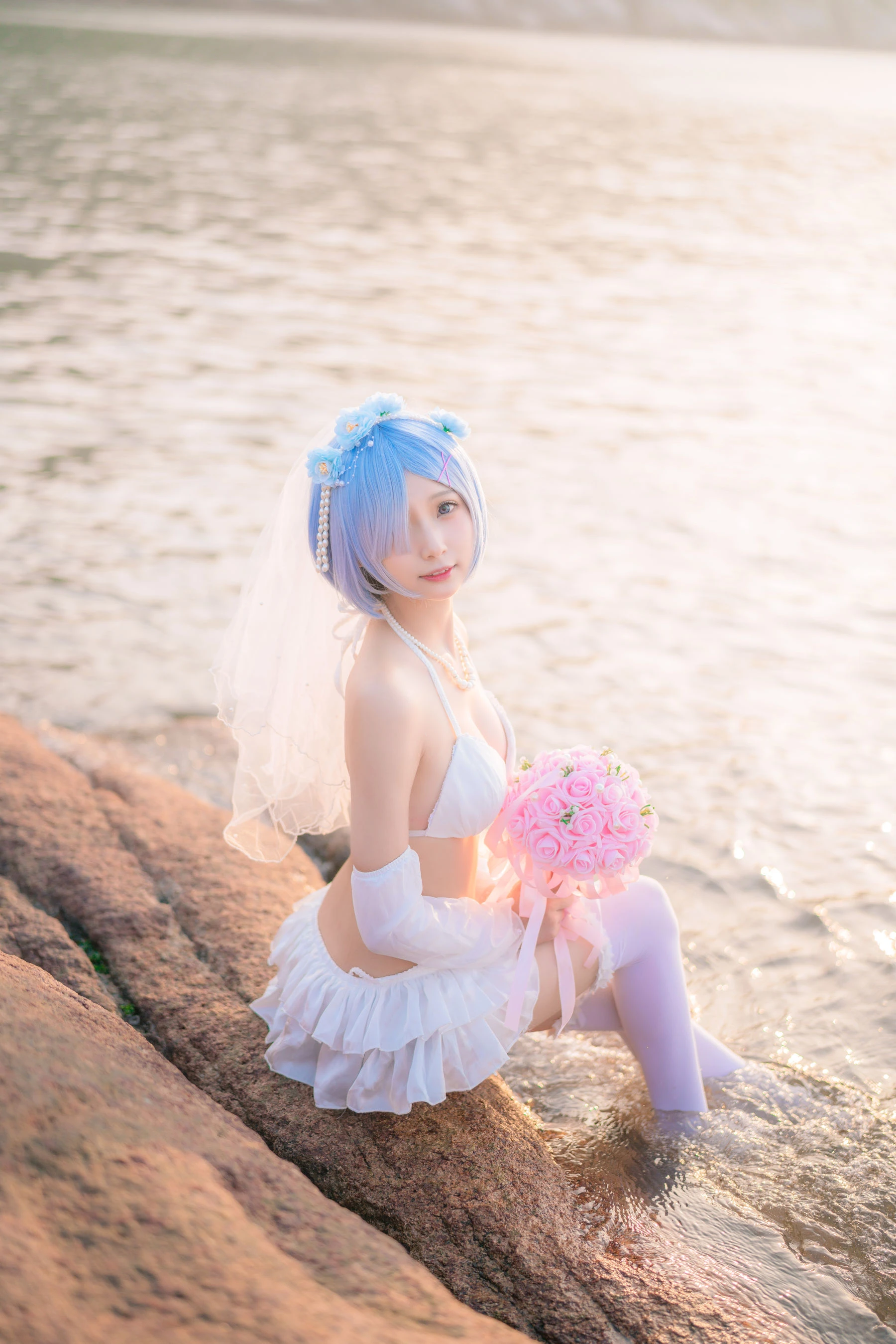 橙子喵 – 蕾姆海边婚纱花嫁插图7