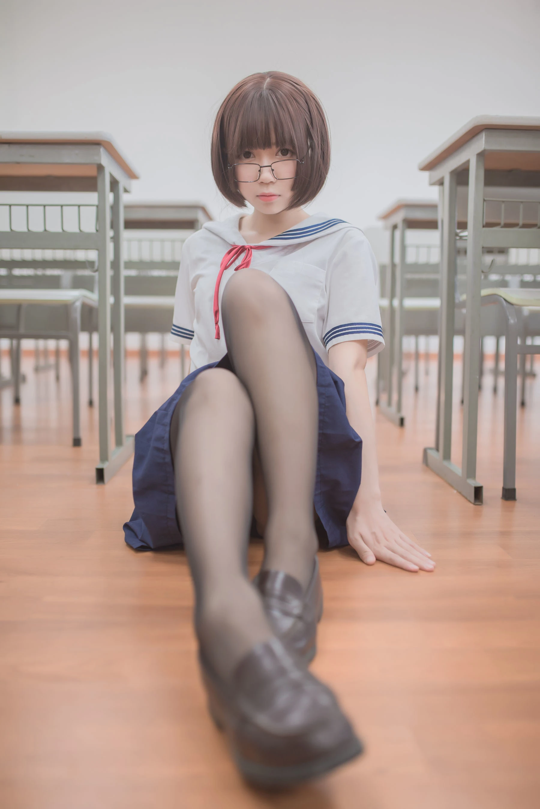 白金Saki – 蘑菇头黑丝JK插图5