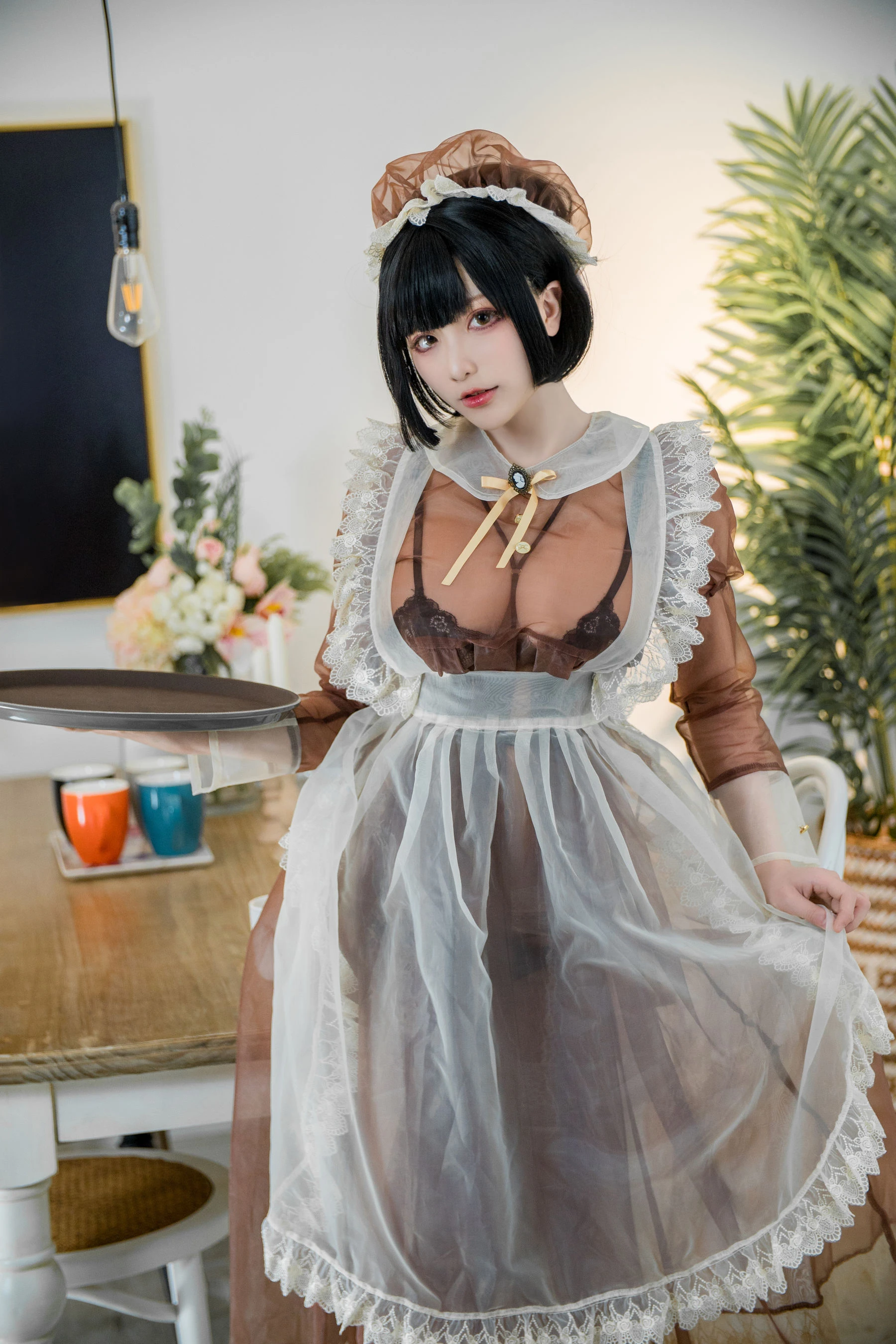 起司块wii写真 棕色透明装女仆插图3
