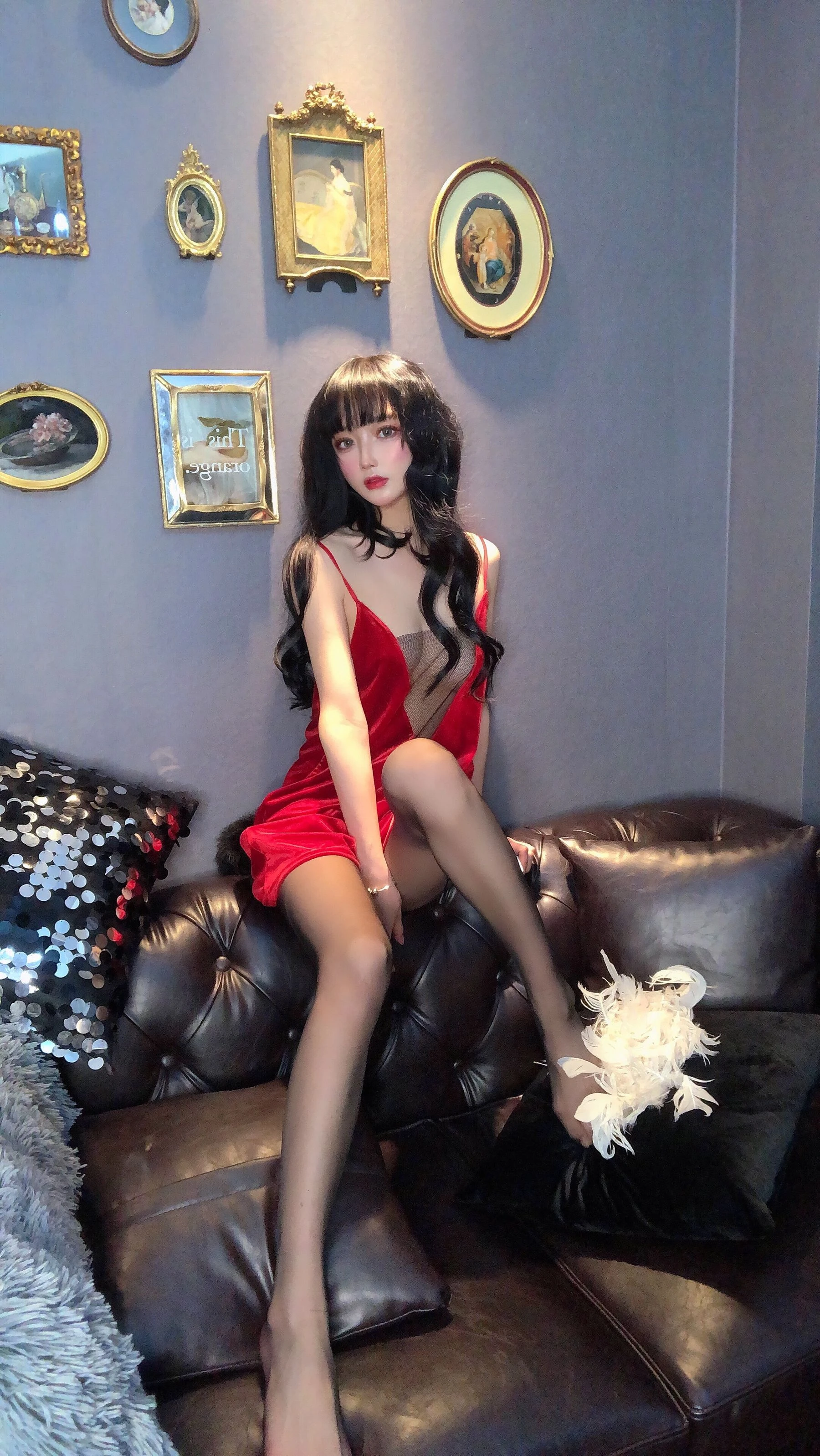 动漫博主阿包也是兔娘 – 红丝绒睡衣插图8