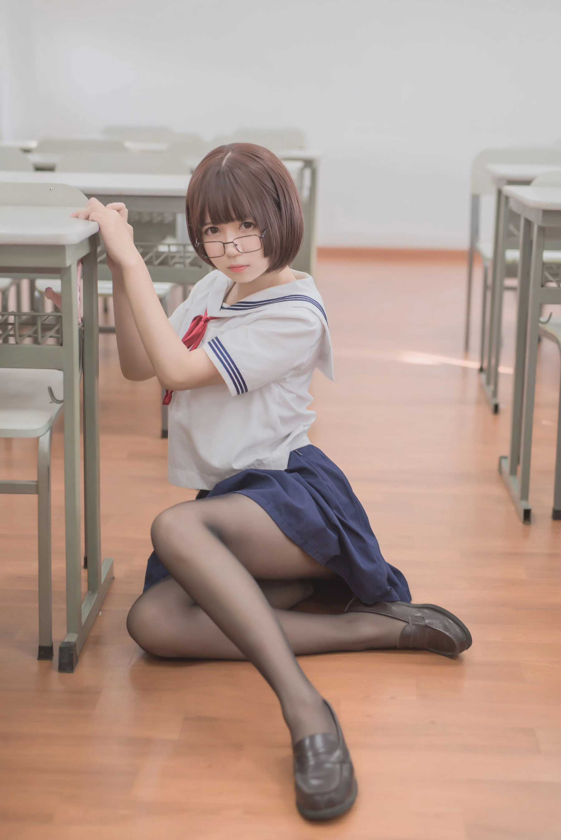 白金Saki – 蘑菇头黑丝JK插图6
