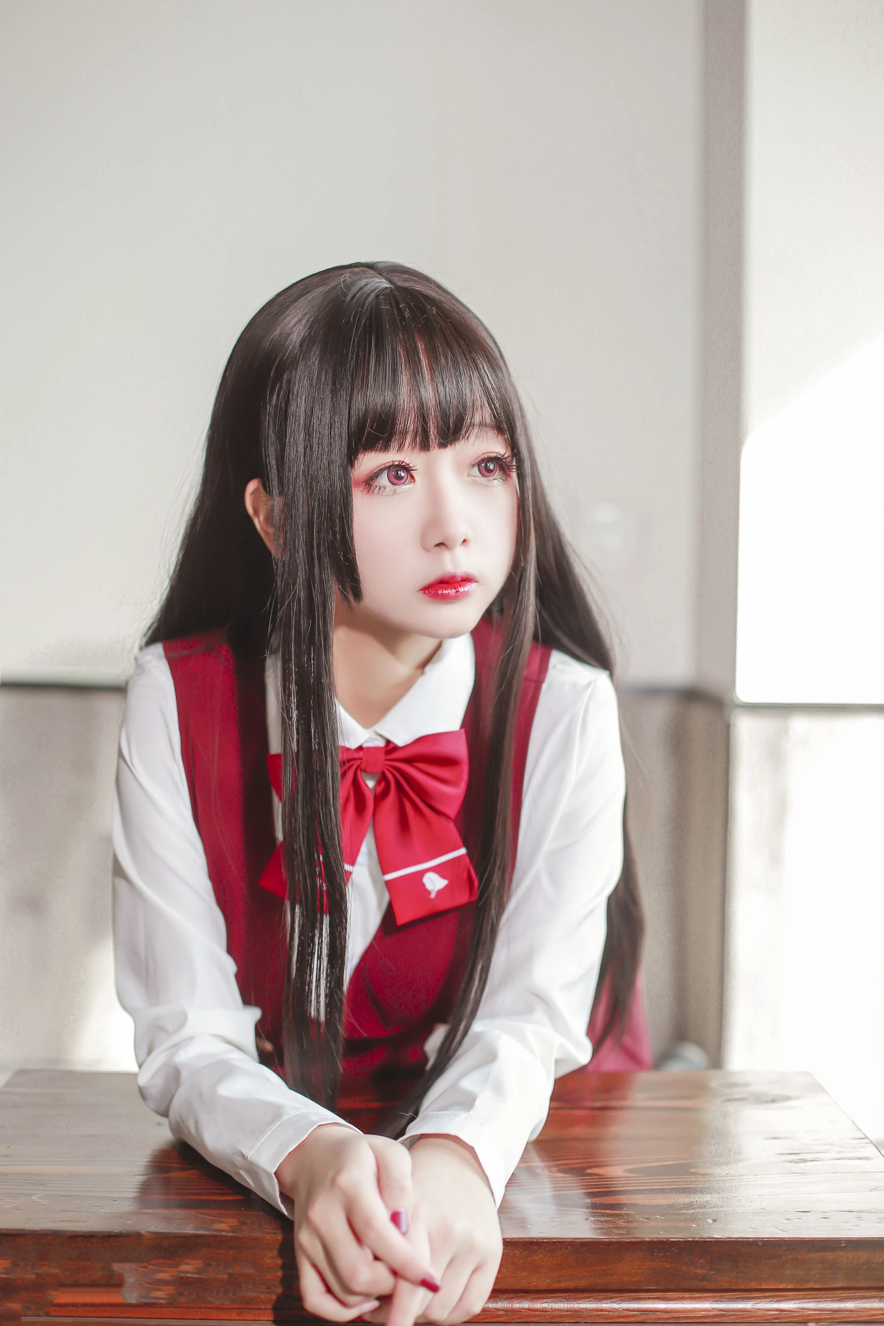 Cosplay日奈娇 – JK少女红裙 [28P]插图1