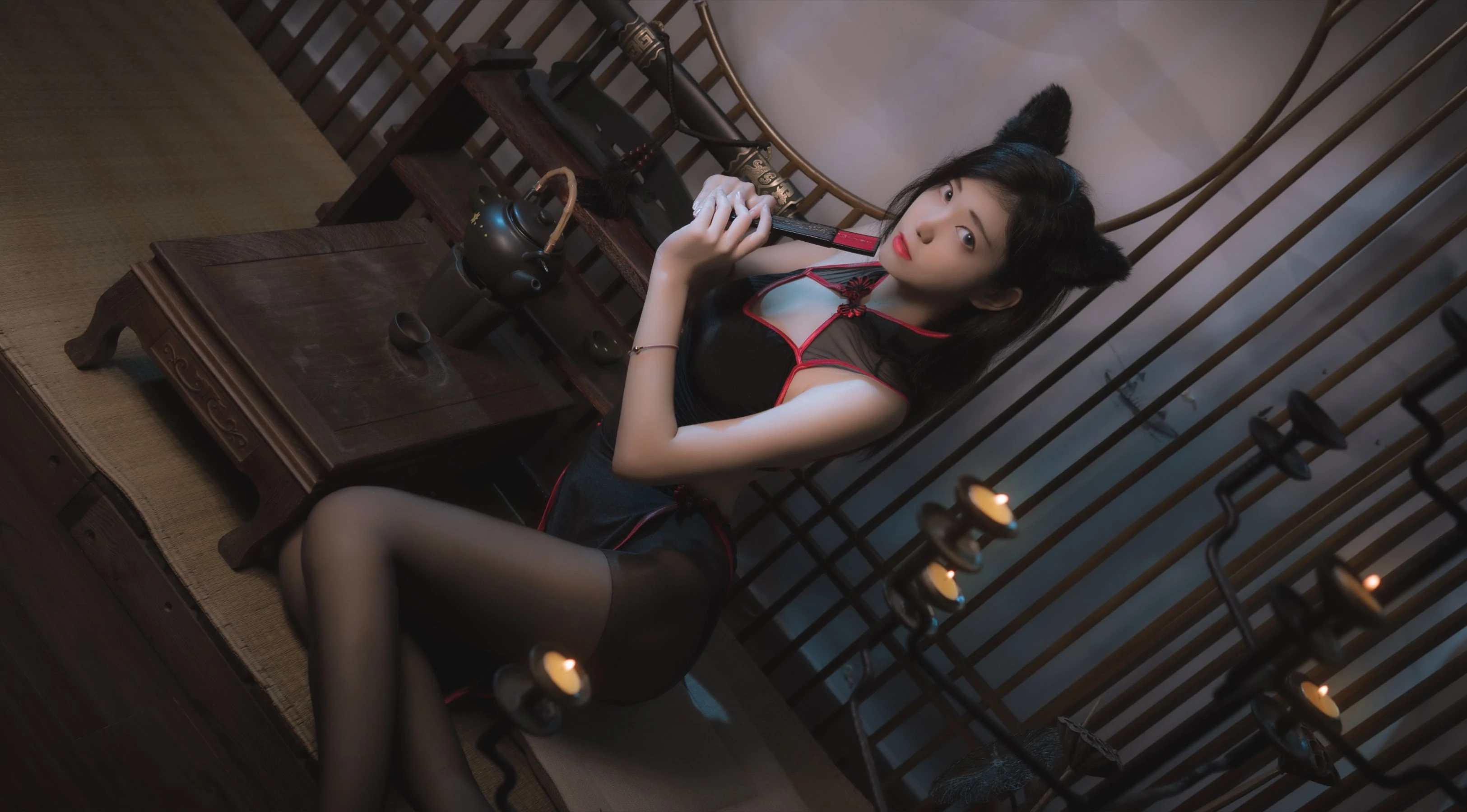 动漫博主南桃Momoko 黑旗袍插图1