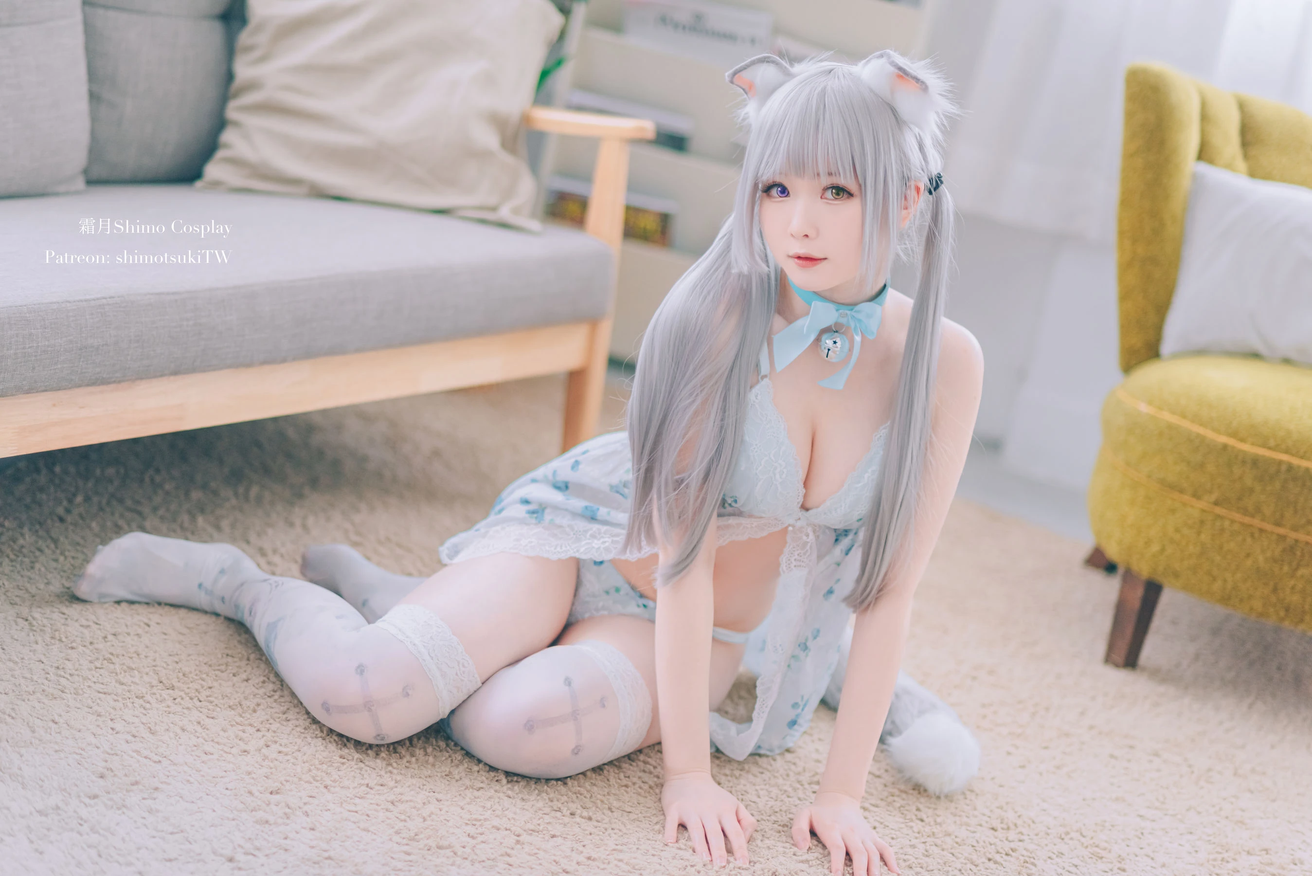 微博妹纸霜月shimo – ベビードールと灰色ねこ插图5