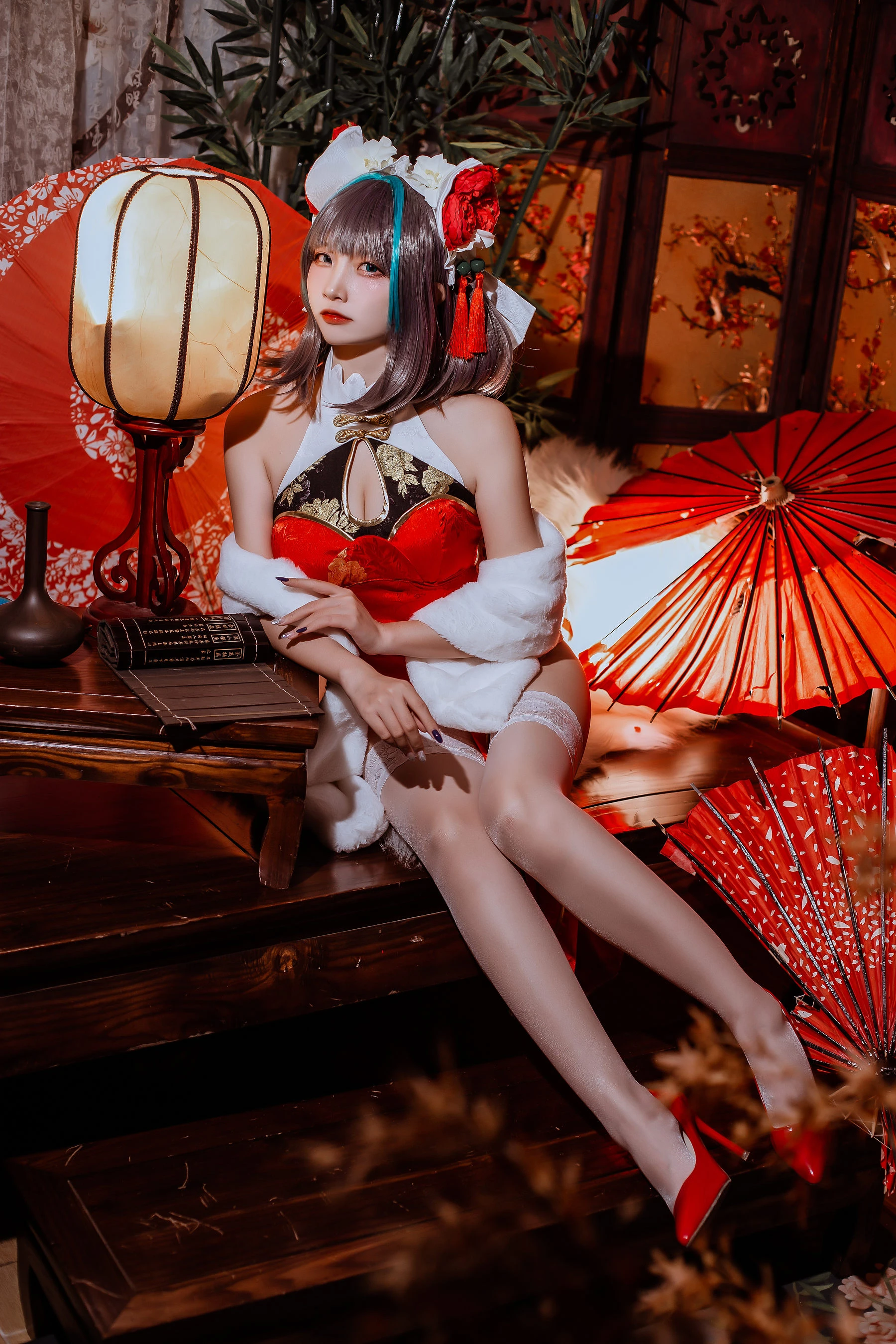 二佐Nisa – 碧蓝 柴郡旗袍 [32P]插图3