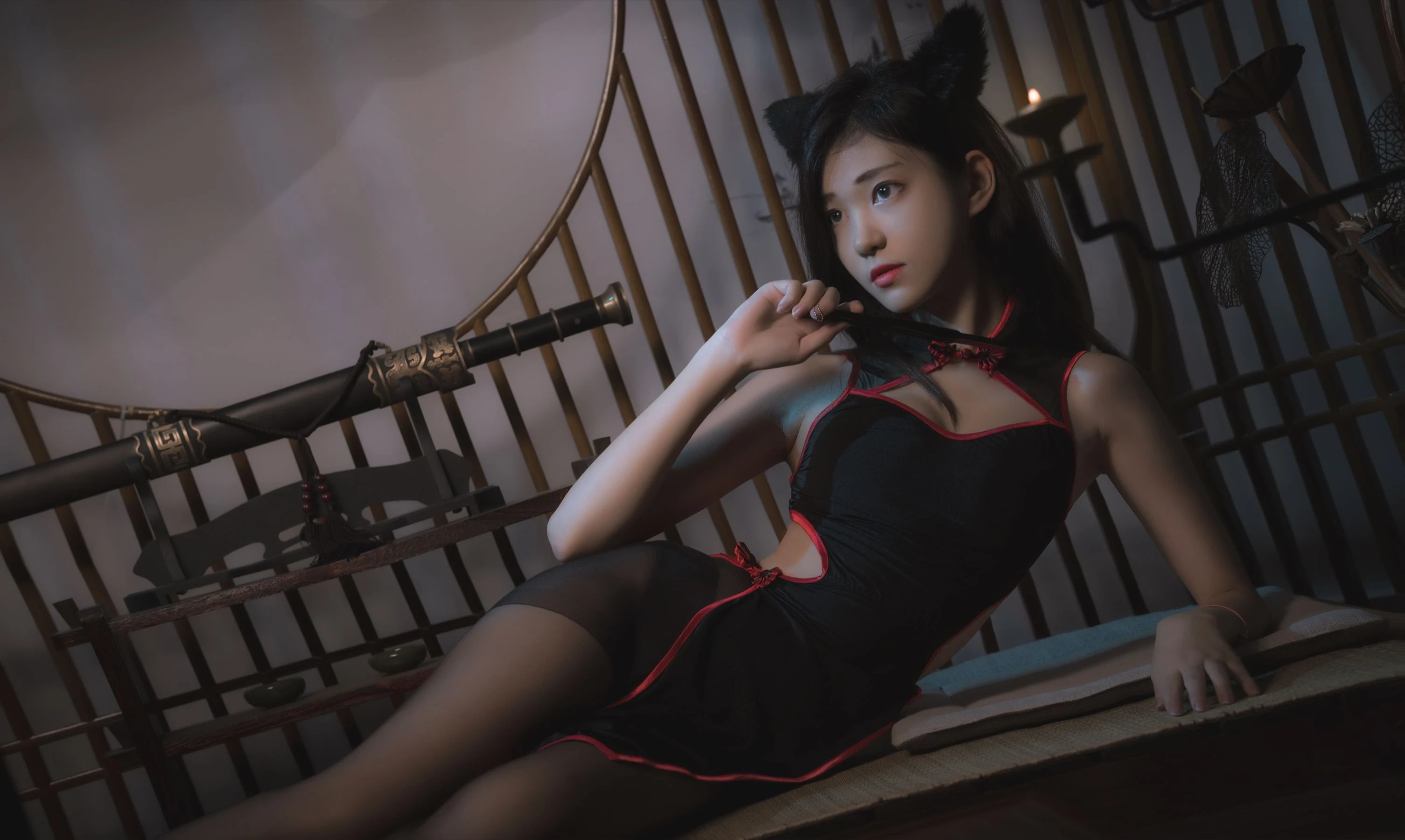 动漫博主南桃Momoko 黑旗袍插图2