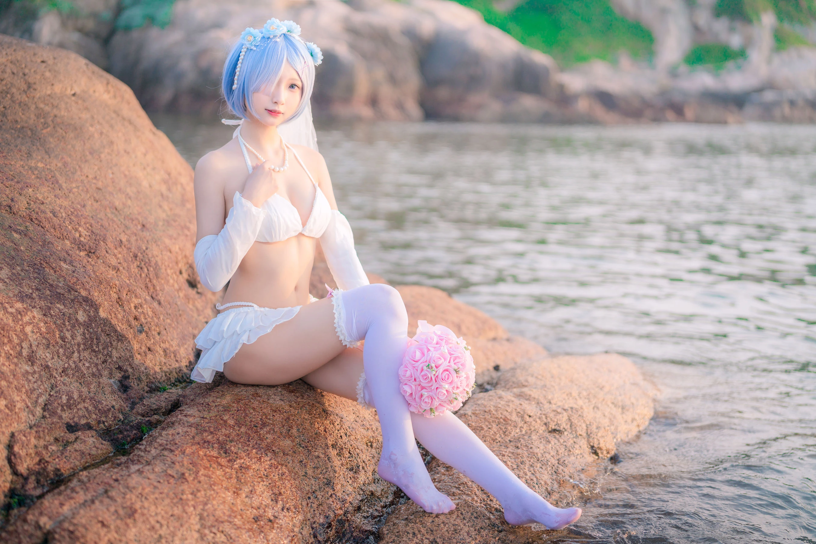 橙子喵 – 蕾姆海边婚纱花嫁插图8