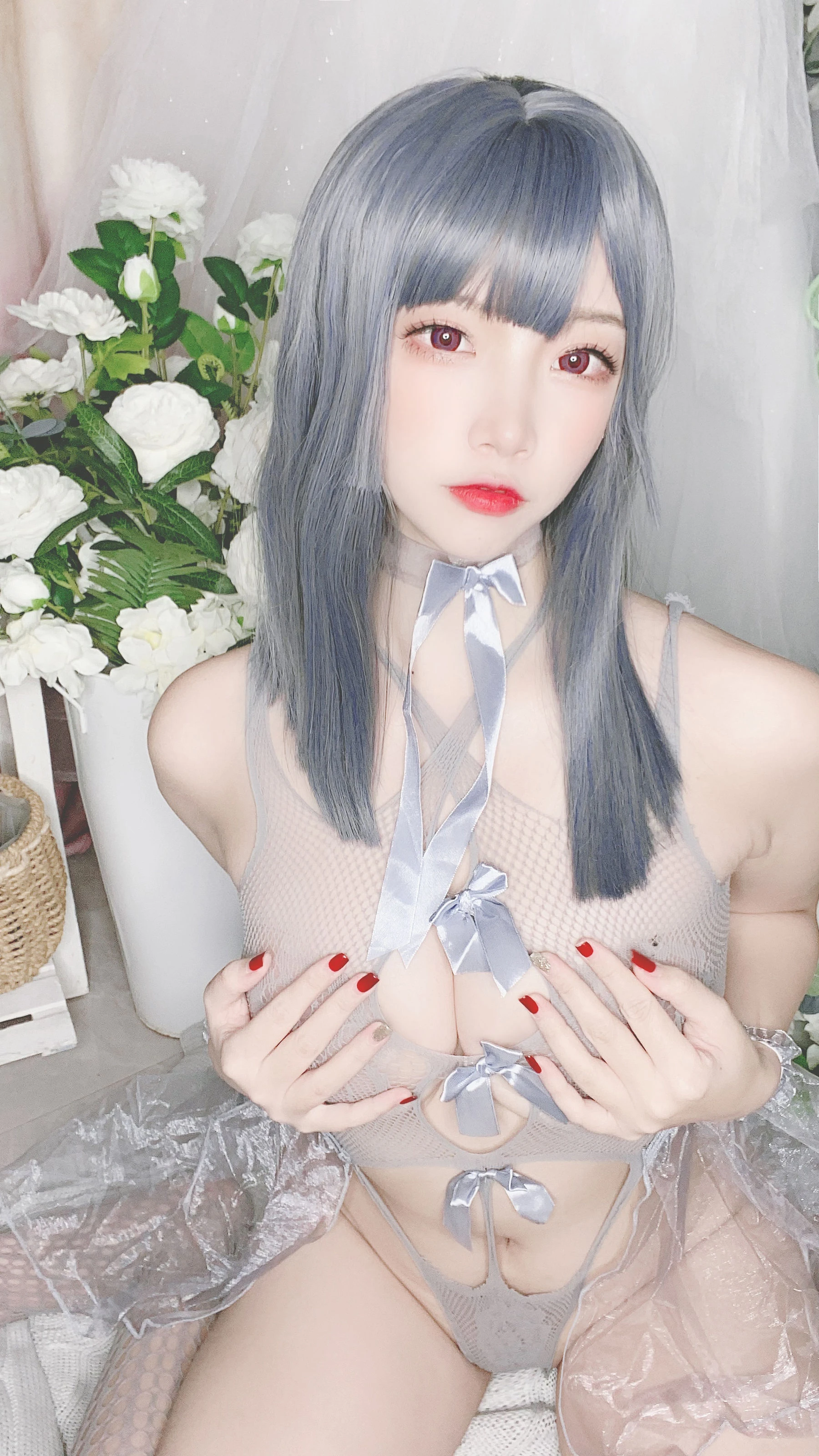 人气Coser二佐Nisa – 蓝色网状比基尼插图6