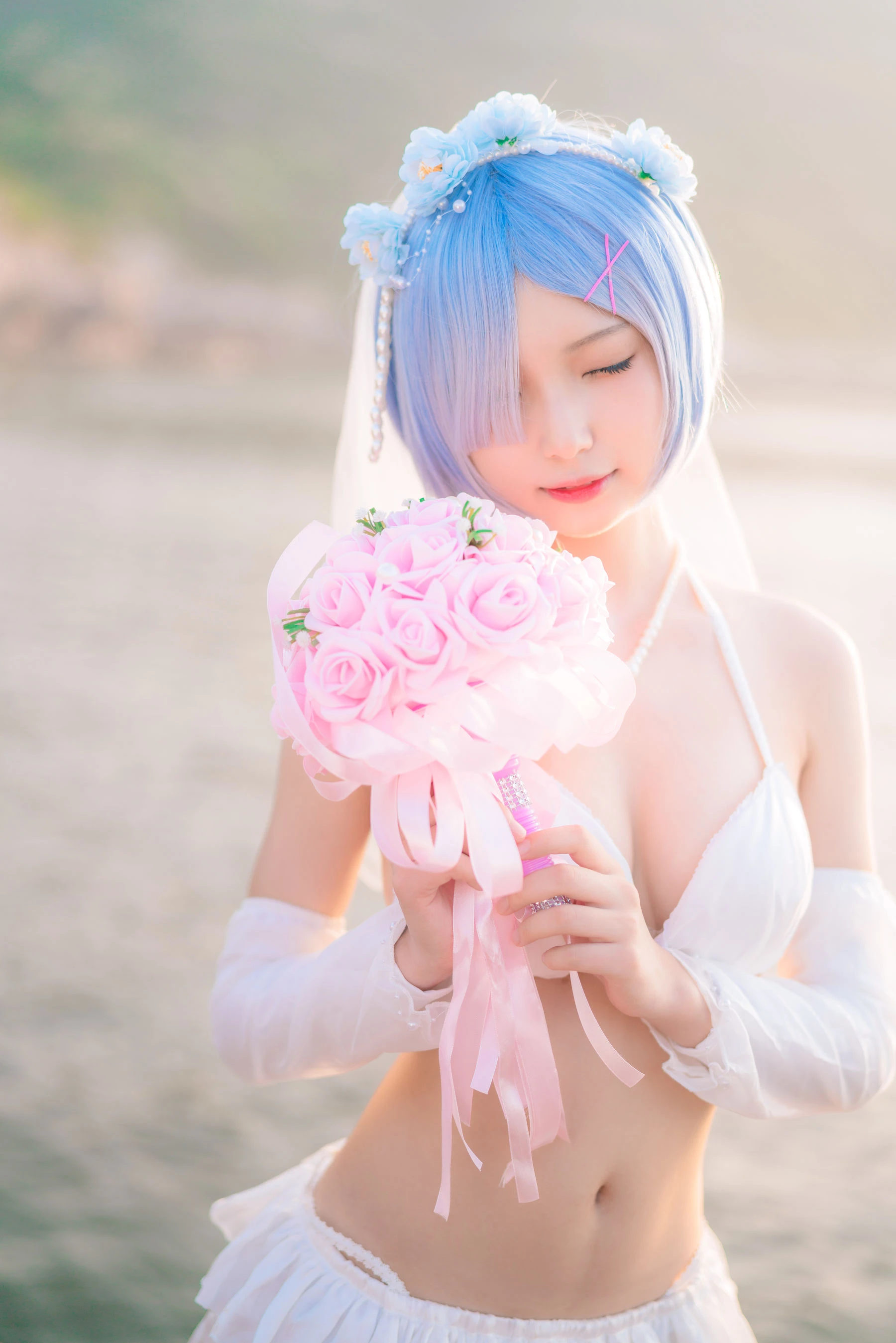 橙子喵 – 蕾姆海边婚纱花嫁插图3