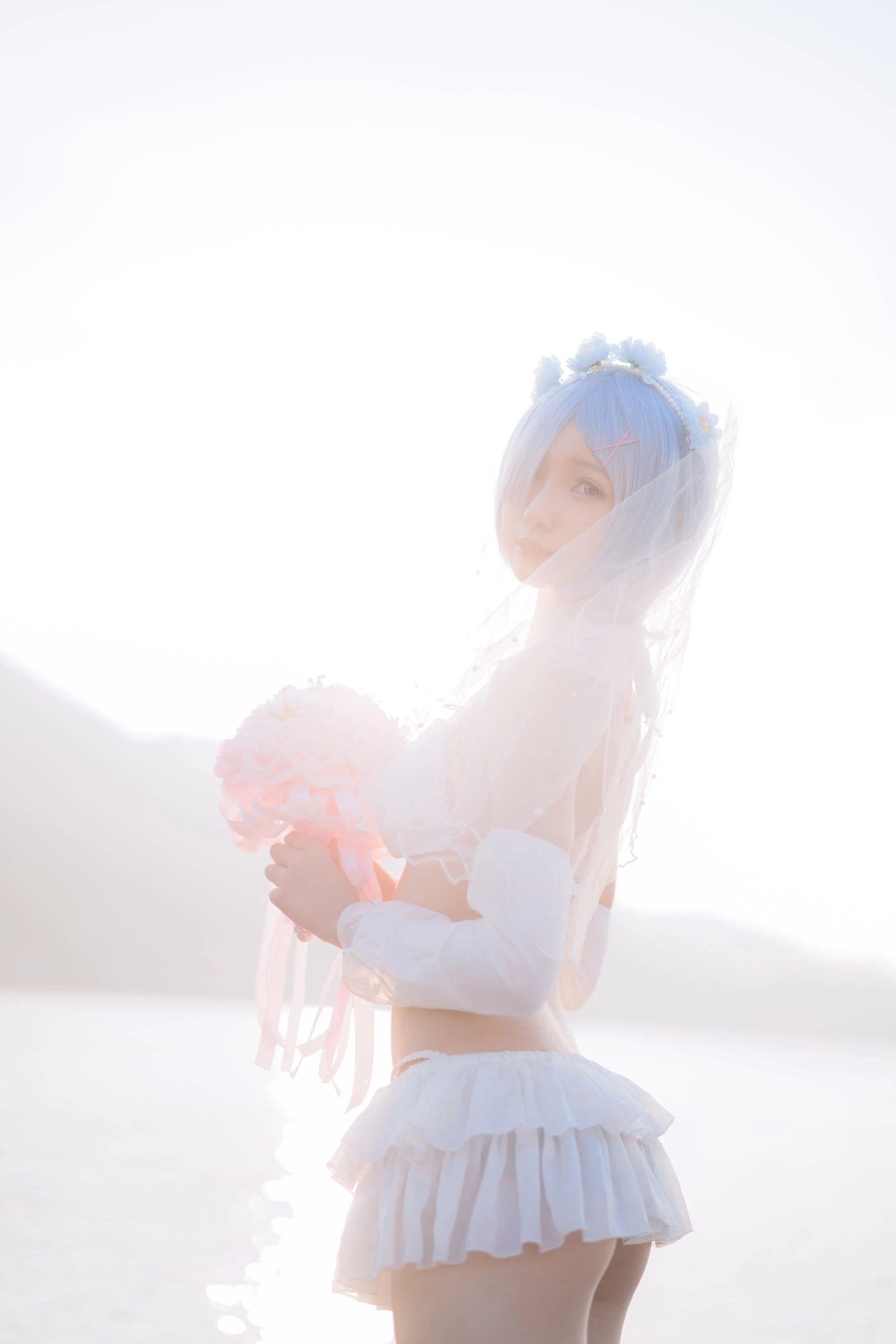 橙子喵 – 蕾姆海边婚纱花嫁插图1