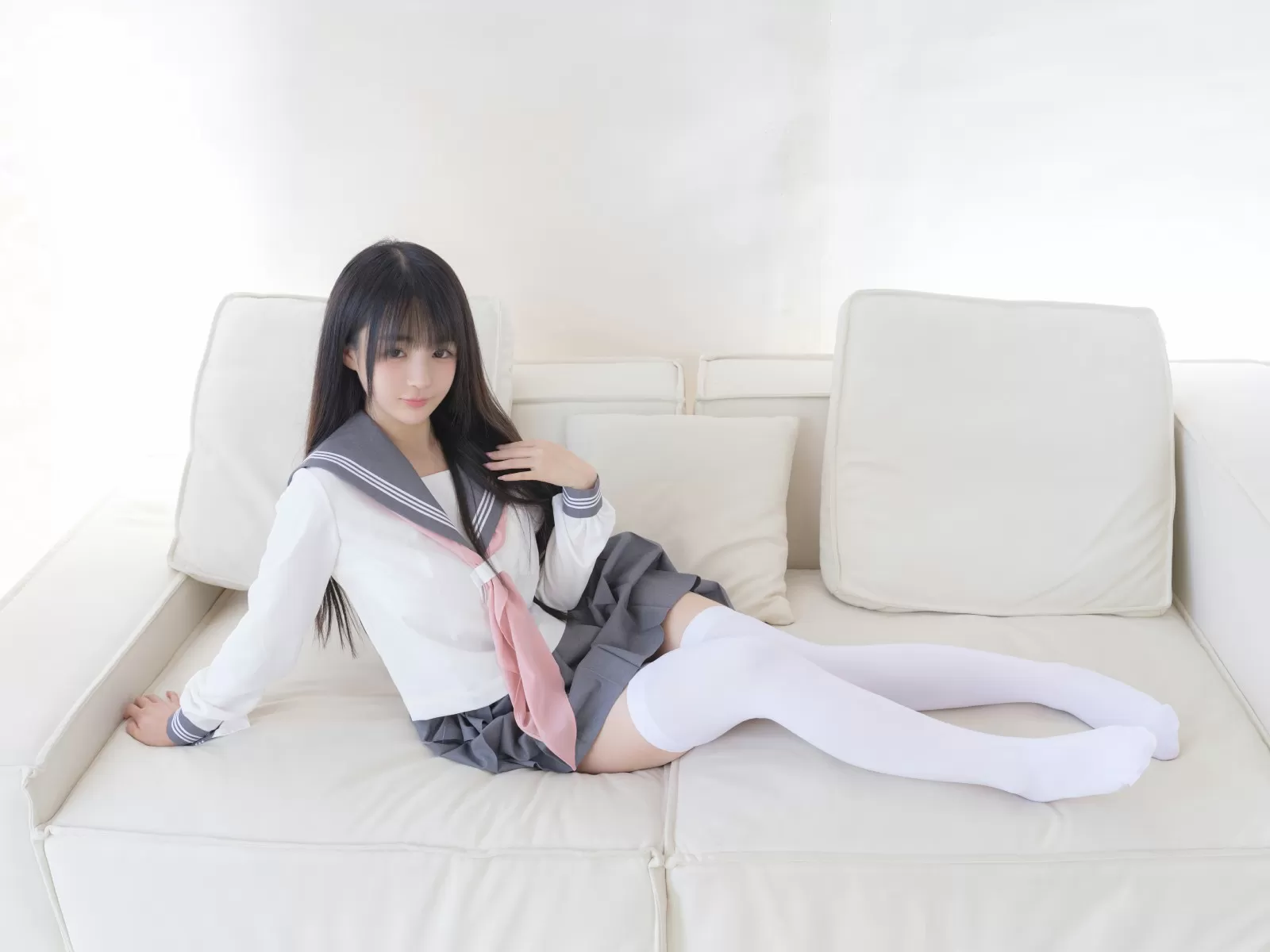 桜井宁宁 – 双马尾白丝JK [85P]插图1