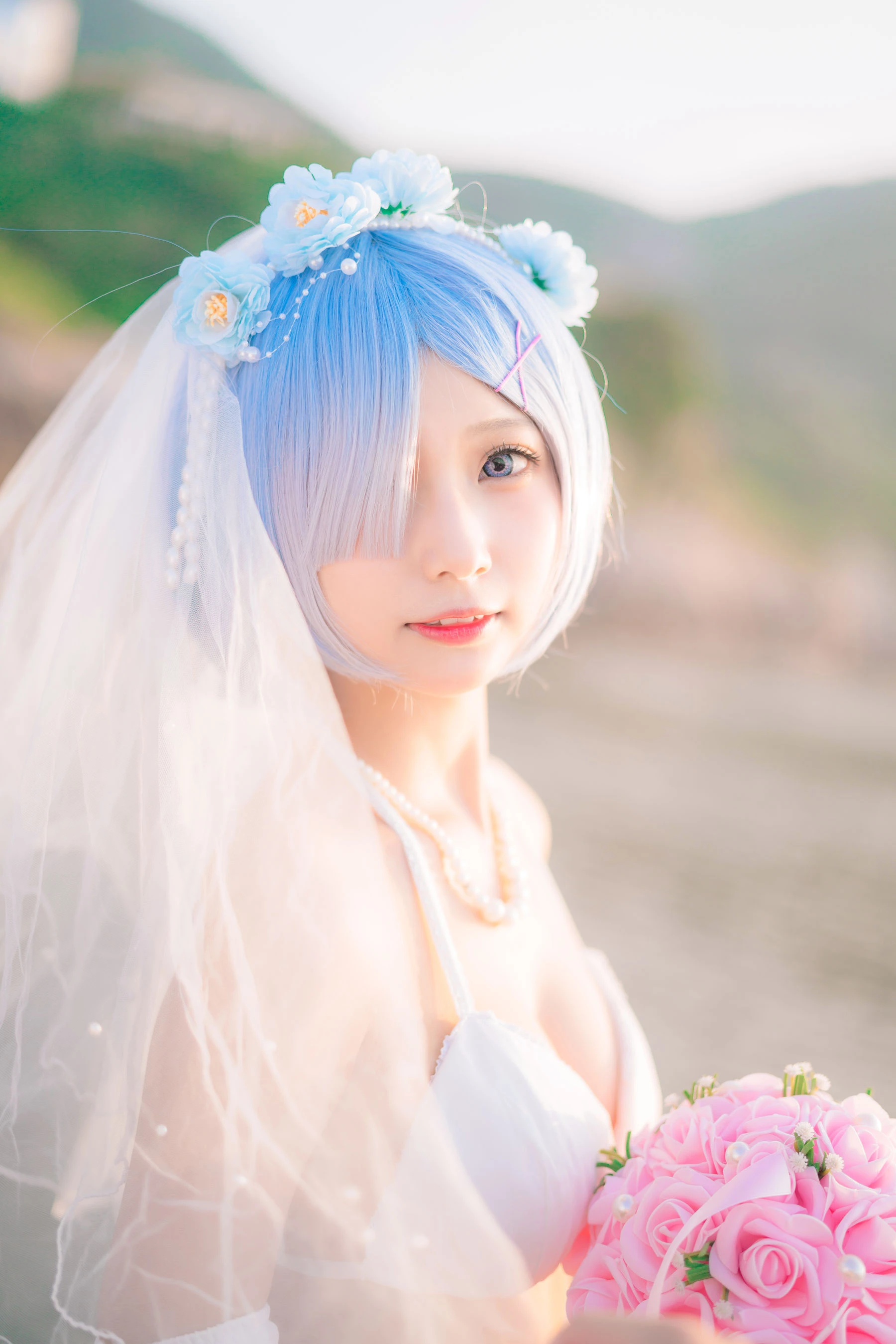 橙子喵 – 蕾姆海边婚纱花嫁插图4