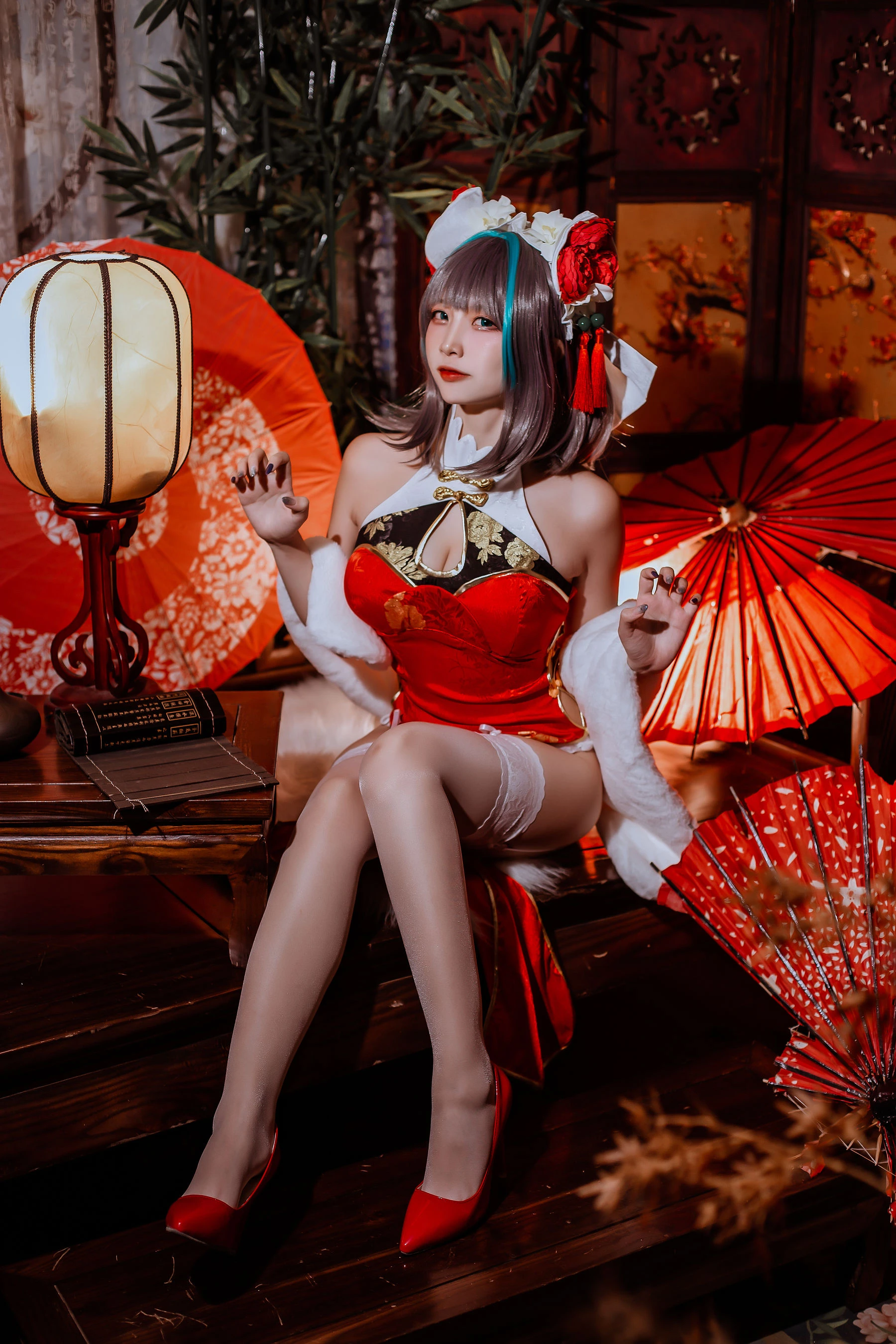 二佐Nisa – 碧蓝 柴郡旗袍 [32P]插图6