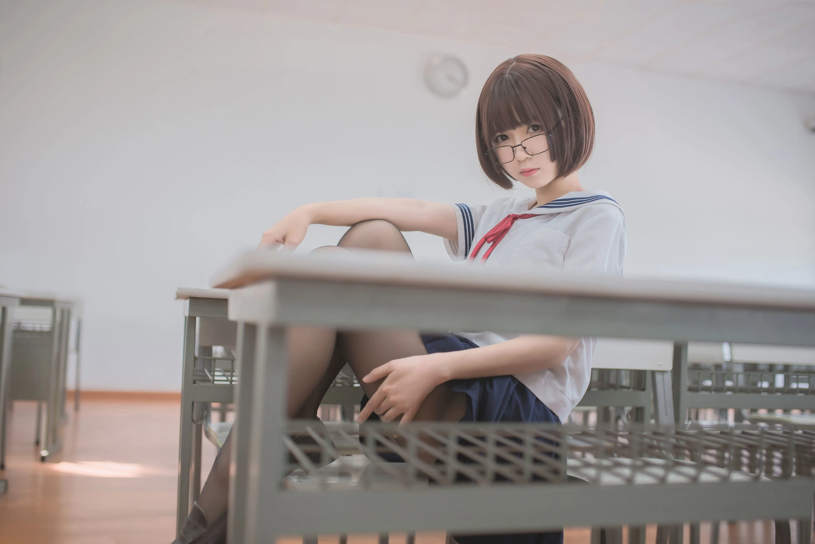 白金Saki – 蘑菇头黑丝JK插图4