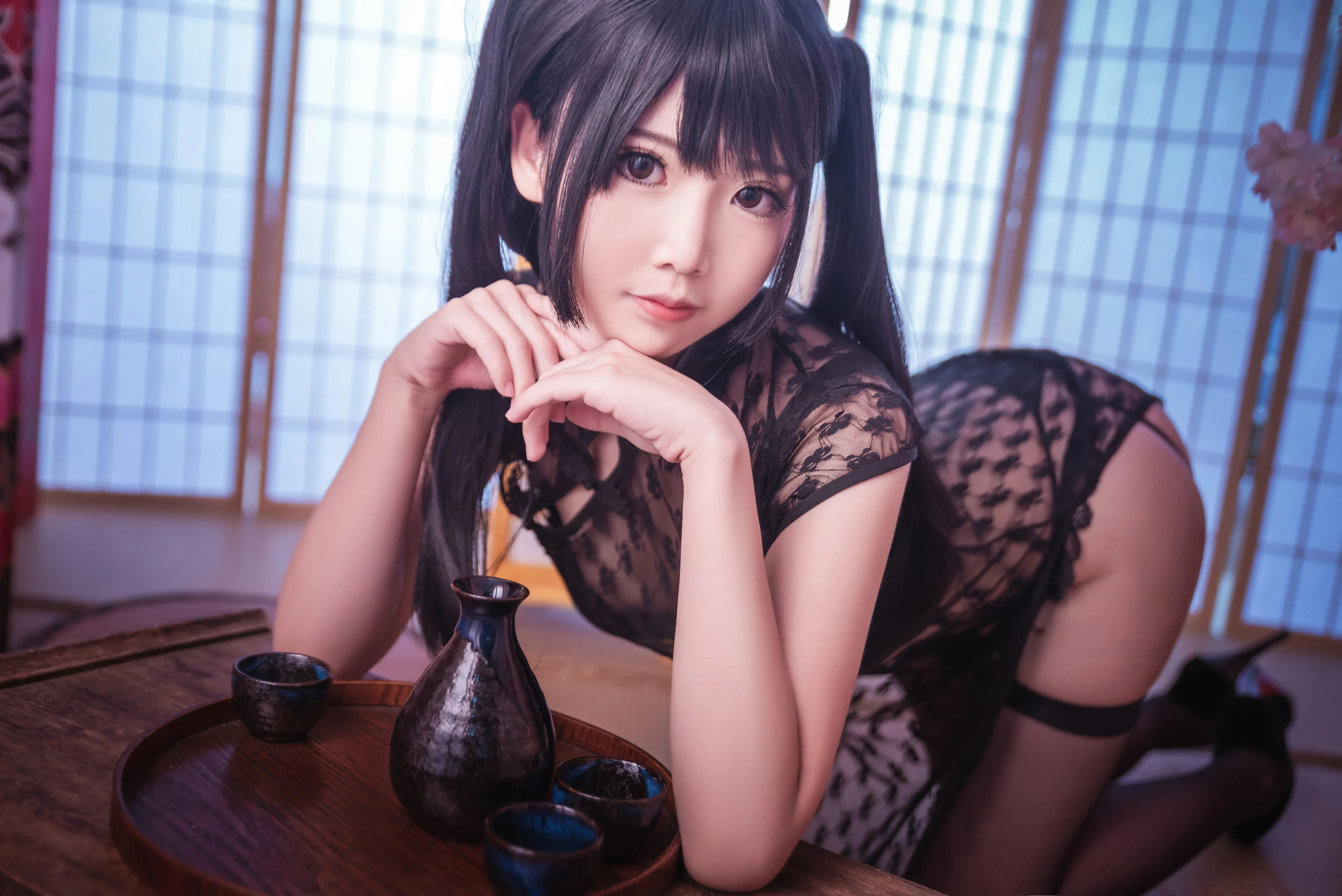 [萝莉COS] 面饼仙儿 – 黑丝情趣旗袍 [21P]插图5